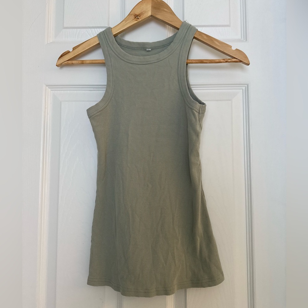 Sage Green Ribbed Racerback Tank Top - Small - Picture 2 of 4